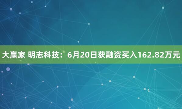 大赢家 明志科技：6月20日获融资买入162.82万元